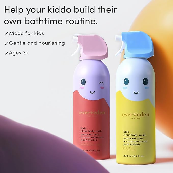 Evereden Kids Cloud Body Wash (6.7 fl. oz., Juicy Citrus): Creamy Nourishing Cloud-Like Texture Toddler Body Wash - Gentle Hydrating Body Wash for Kids with Delicate Skin