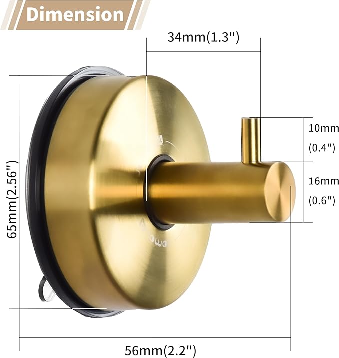 JOMOLA Suction Cup Shower Hooks for Hanging Towel Suction Hook for Inside Shower Stainless Steel Coat Hooks Wall Mounted Kitchen Utensil Stainless Steel, Brushed Gold, 4PCS
