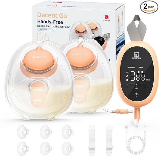 Wearable Hands Free Breast Pump D6, Portable Breastfeeding Pumps with 3 Modes & 9 Levels, Strong Suction Discreet Low Noise Electric Breast Milk Pump, 15-25mm Double-Sealed Flange