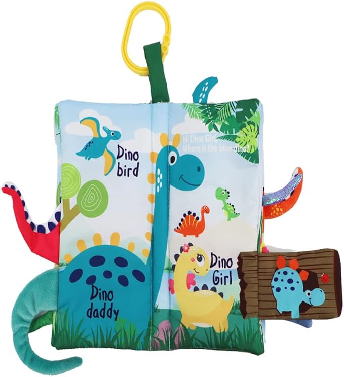 Dinosaur Baby Books 0-6 Months,Crinkle Cloth Books for Babies,Infant Tummy Time Toy Touch and Feel Toys 0-3-6-12-18 Months, Toddlers, Interactive Sensory Toys, Shower Baby Gifts for Boys Girls