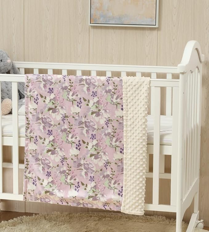 CREVENT Baby Girls Blanket for Crib Stroller Cot Cradle Car, Supper Soft and Pretty - Lavender Grapes 30x40 Inches