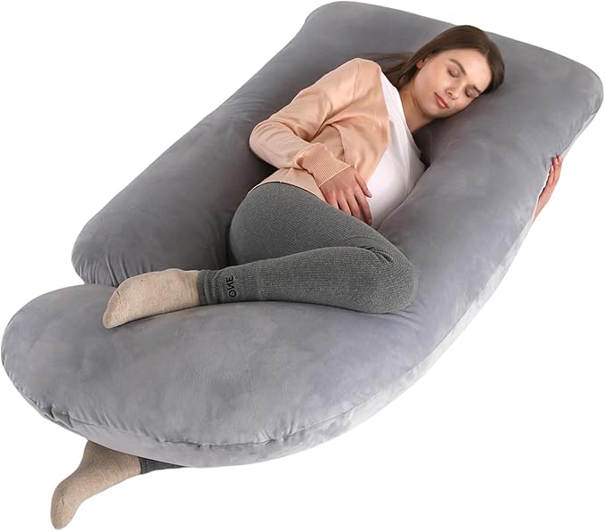 Pregnancy Pillow, Full Body Maternity Pillow 57 inch, with Removable Washable Cover - Sleep Support for Legs, Back, Neck, Shoulder, HIPS, Belly for Pregnent Women, Velvet Cover(Grey)