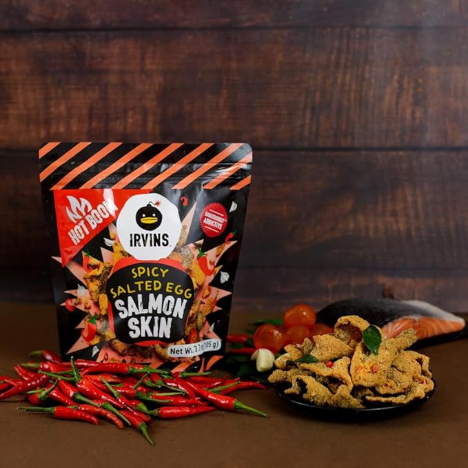 IRVINS Hot Boom Salted Egg Salmon Skins, 3.7 Ounce (Pack of 3)