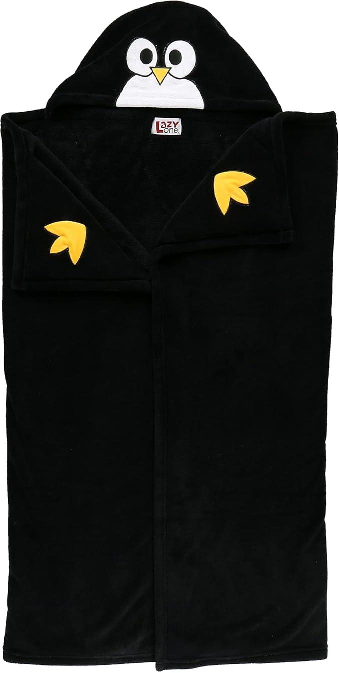Lazy One Wearable Hooded Blanket for Kids, Animal Hooded Blanket (Penguin)