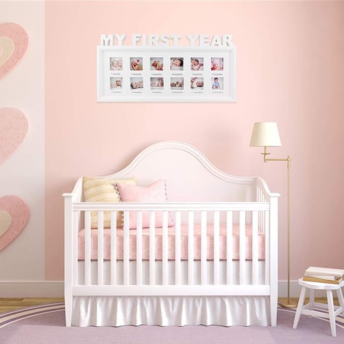 ESTAMICO My First Year Frame Baby Picture Keepsake Frame for Photo Memories, White