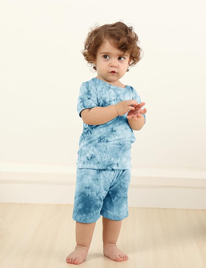 Jimonda Baby/Toddler Soft Sleepwear Short sleeve Kids Cool Pajama Outdoor 2-Piece Shirt&Shorts Casual sets Tie Dye PJ