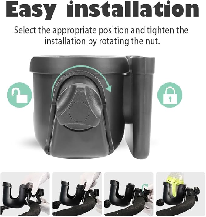 Stroller Cup Holder with Phone Holder, 2-in-1 Universal Cup Holder with Phone Mount for Walker, Wheelchair, Stroller, Cup Holder Attachment Fits Most Donna, Uppababy, Bugaboo