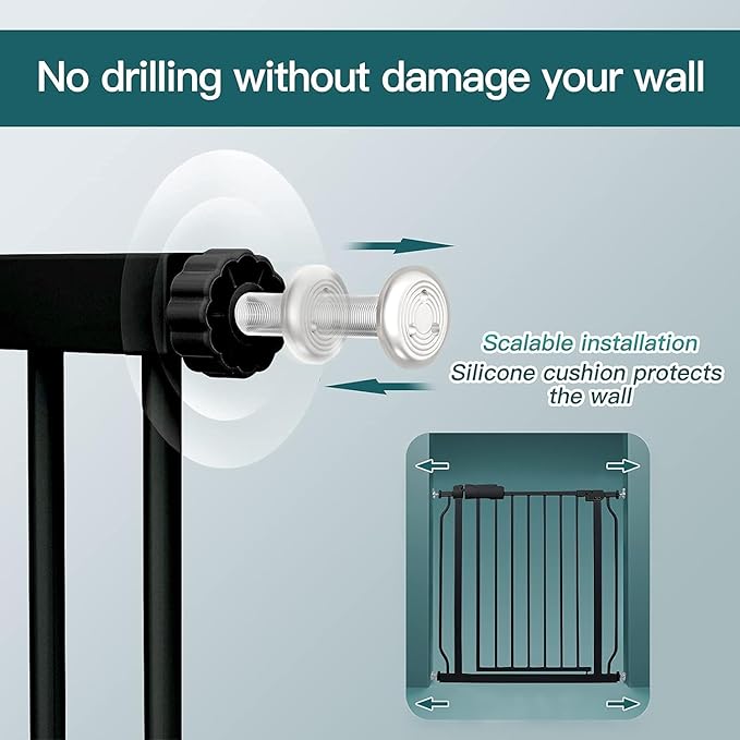 Baby Gate for Stairs 29.13"-33.86" Wide Dog Gates for Doorways Pressure Mounted Pet Gate Walk Through Metal Child Indoor Safety Gates No Drilling (Black, 29.13"-33.86"/74-86CM)