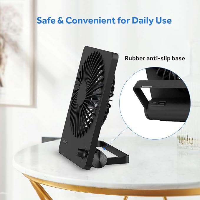 EasyAcc Portable Travel Fan 7-inch, Ultra-thin + 10-26H Runtime + Step-less Speed Control + 180°Foldable, Quiet Portable Travel Desk Fan for Bedroom Office, Cruise Travel Essentials 2025