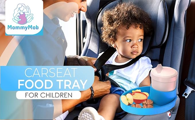 Complete Kids Travel Tray Kit - Easily Expands Cup Holder into 360° Cup & Travel Tray for Kids Car Seat, Booster, and Stroller - Toddler Road Trip Essentials Set Includes Coaster & Brush (Blue)