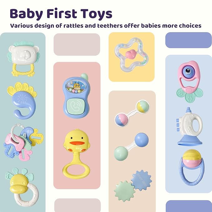 13PCS Baby Rattles 0-6 Months, Baby Teething Toys with Storage Case, Infant Toys 0-3-6-12 Months, Baby Girl Toys, Best Newborn Christmas Gift for Babies Infants Boy Girl