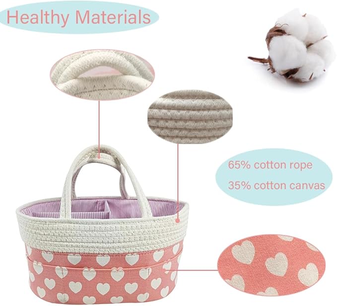 Pink Diaper Caddy Organizer for Baby Girl-Large Portable Diaper Caddy Basket for Changing Table-Diaper Organizer Caddy-Car Travel Tote Bag-Newborn Registry Baby Shower Basket for Diapers & Wipes