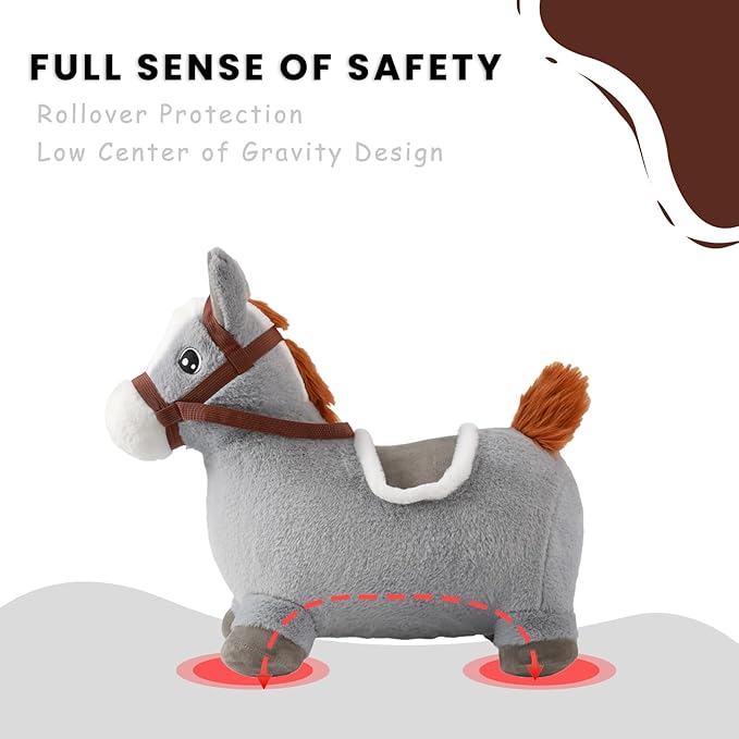Hopper Toy 2 Year Old Boy, Toddler Plush Bounce Animals, Ride on Bouncing Plush Inflatable Horse, Outdoor Indoor Hopping Horse Bouncer, Birthday Gifts for 18m -5 Years Old Kid (Gray)