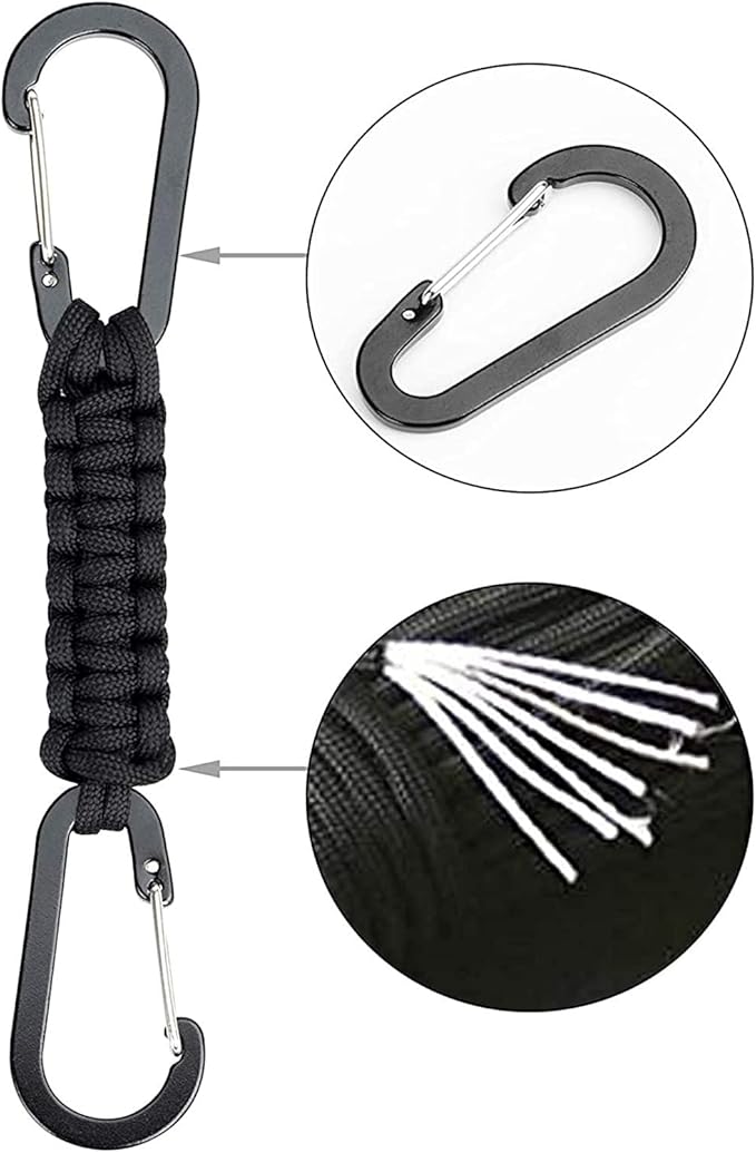 BRAVESHINE Paracord Keychain Carabiner Clip, D Ring Lanyard Hanger Stroller Hook for Water Bottle, Key, Backpacks, Men, Women
