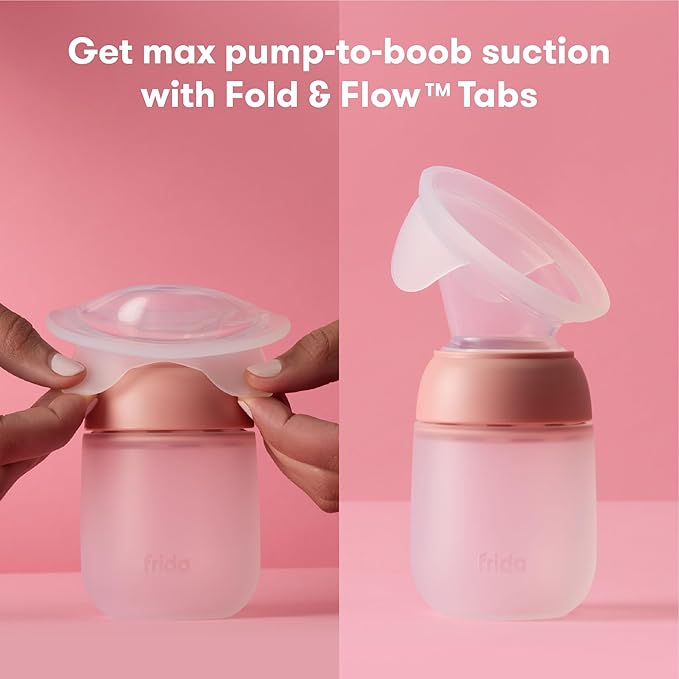 Frida Mom 2-in-1 Manual Breast Pump with Hands-Free Silicone Suction Cup, Milk Collector, Wireless Ergonomic Handle, and SoftFeel Flange for Breastfeeding
