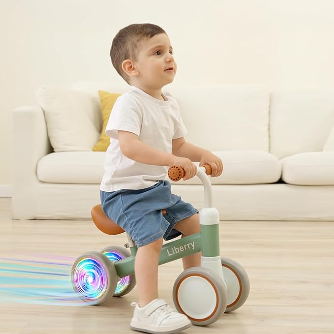Liberry Light Up Baby Balance Bike 1 2 Years, Ride Toys with Adustable Seat for Boys Girls, First Birthday Gift for Toddlers, Green