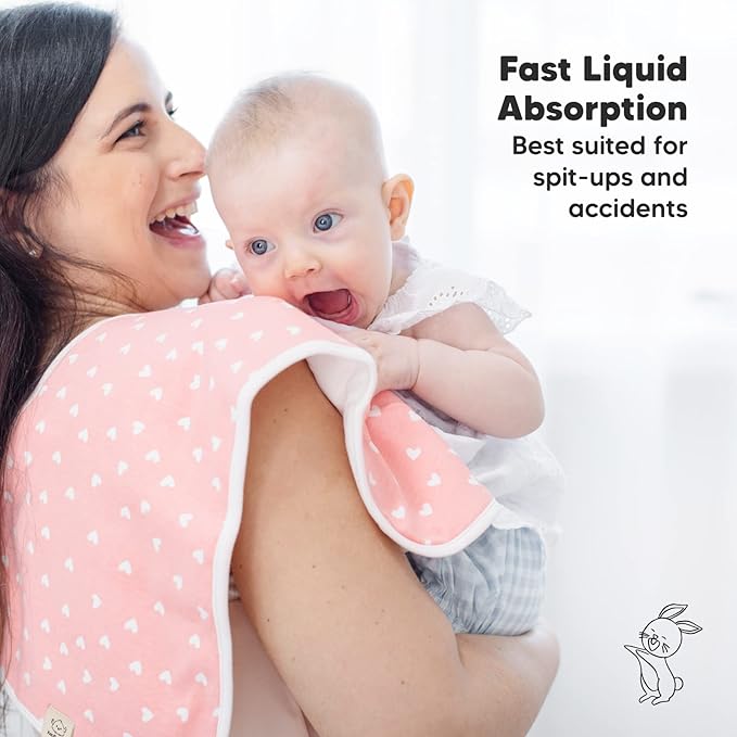 Organic Burp Cloths Baby Boy & Girl - 5-Pack Super Absorbent Cotton Burping Cloths for Babies, Soft & Plush Newborn Spit Up Rags, Infant Towels for Milk Spit Up, Unisex, Large 21" x 10" (Mauve)