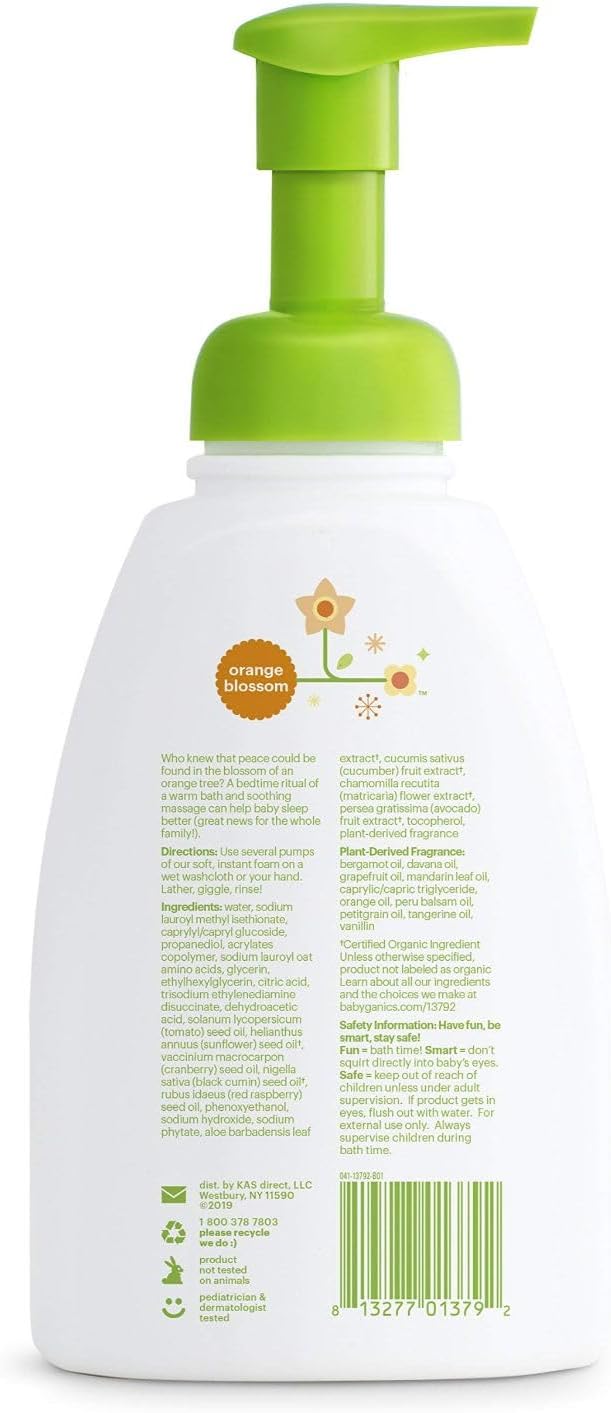 Babyganics Baby Shampoo + Body Wash Pump Bottle, Orange Blossom, Non-Allergenic and Tear-Free, 16 Fl Oz (Pack of 3), Packaging May Vary