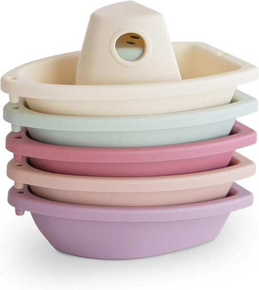 mushie Stackable Bath Boats Toy (Petal) | Floating Bathtub Toys for Baby & Toddler, Set of 5 | Made in Denmark