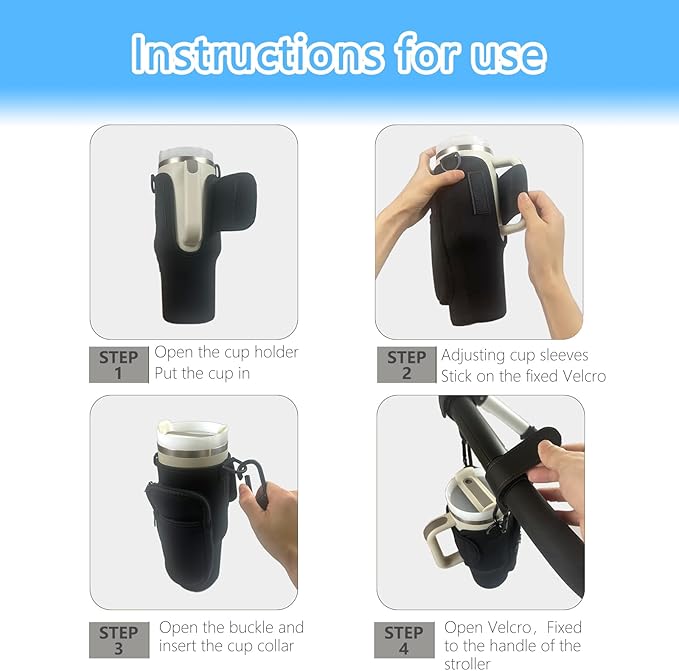 Stroller Cup Holder Compatible with Stanley,Stroller Cup Holder with Adjustable Strap and Pouch Taking Everywhere,Accessories for 30/40oz Stanley Cup