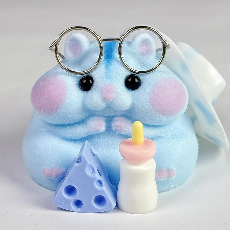 Handmade Taba Squishy Hamster Toy, Cute Squishy Hamster Fidget Toy, Realistic Hamster Toy, Soft Silicone Mochi Furry Toy, Stress Relief Gift for Adults & Kids, Sensory Anxiety Plushie (Blue)