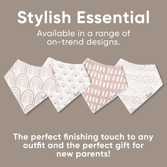 Copper Pearl 4 Pack Soft Cotton Baby Bibs for Drooling and Teething, Absorbent Drool Bibs for Baby Girl and Boy, Adjustable to Fit Newborns to Toddlers, Tons of Styles (Bliss)