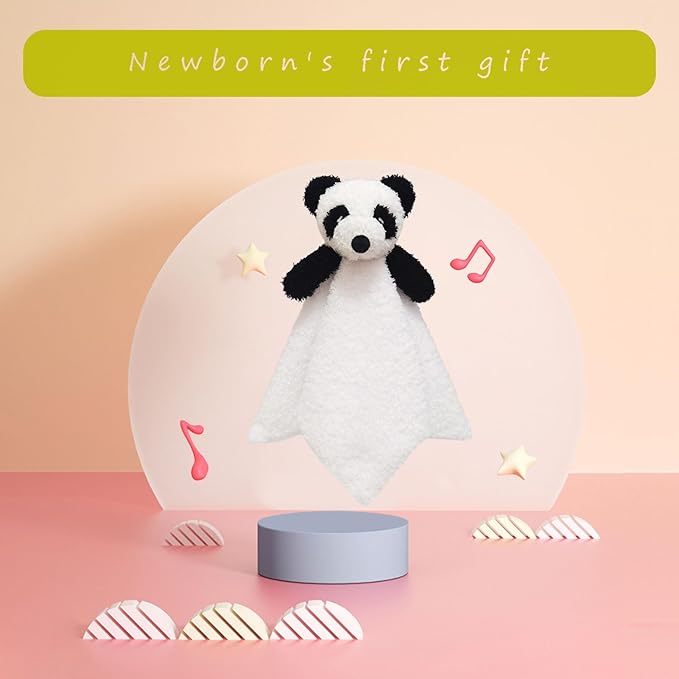 Baby White Panda Soft Stuffed Animal Security Blanket, Plush Panda Character Lovey Blanket, Baby Shower/Nursery Gift, Newborn Infant Toddler Snuggle Blankie for Boys Girls, 14 Inches