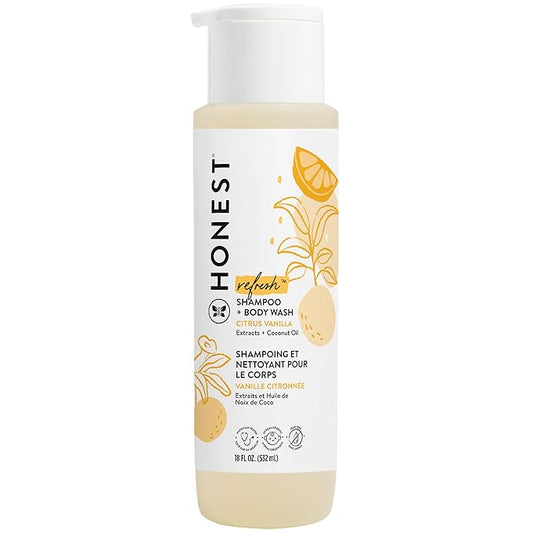 The Honest Company 2-in-1 Cleansing Shampoo + Body Wash | Gentle for Baby | Naturally Derived, Tear-free, Hypoallergenic | Citrus Vanilla Refresh, 18 fl oz