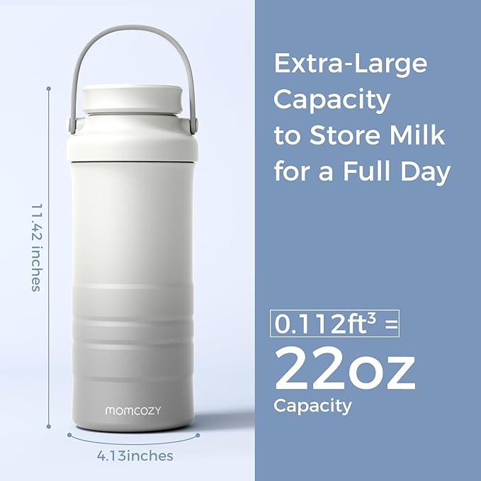 Momcozy 22oz Portable Breast Milk Cooler for Outdoor, Life Saver with 360° Total Cooling for 24 Hours, Larger Capacity Travel Breastmilk Chiller with 2pcs Baby Bottles for Breastmilk Storage, Cream