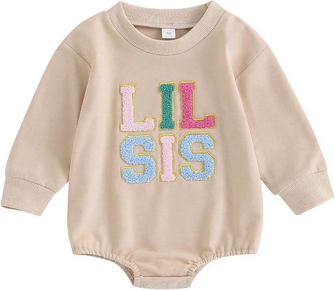Infant Baby Girl Fall Outfit Sweatshirt Romper Letter Embroidery Jumpsuit Big Lil Sis Matching Newborn Winter Clothes