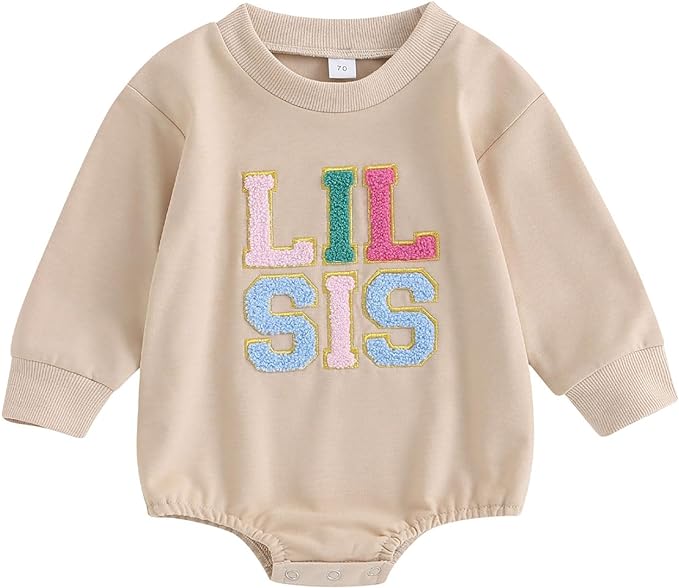 Infant Baby Girl Fall Outfit Sweatshirt Romper Letter Embroidery Jumpsuit Big Lil Sis Matching Newborn Winter Clothes