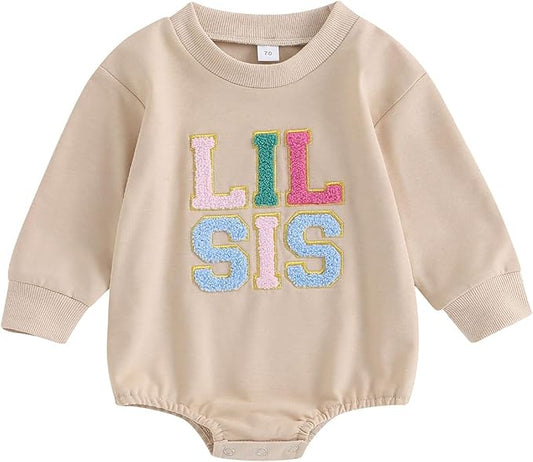 VISGOGO Infant Baby Boy Girls Big Lil Bro Big Lil Sis Matching Set Sweatshirt Romper Embroidery Sweater Toddler Clothes