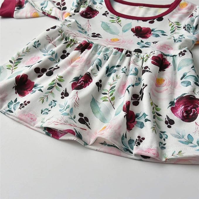 3PCS Baby Girl Clothes Ruffle Floral Shirt Tops Pants Headband Outfit Sets
