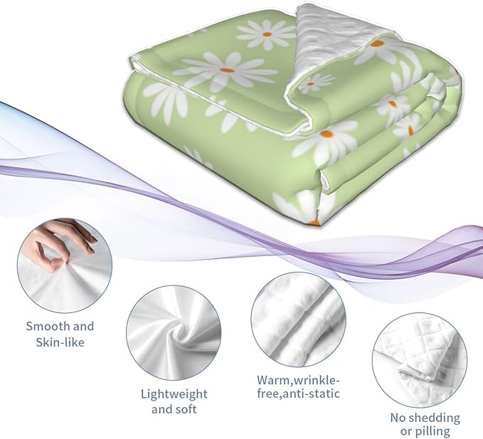 Baby Blanket Little Flower Daisy Green for Boy Girl Newborn 30x40 Inch Toddler Infant Nursery Throw Blankets Double Layer Comfy Soft Plush Stroller Crib Quilt