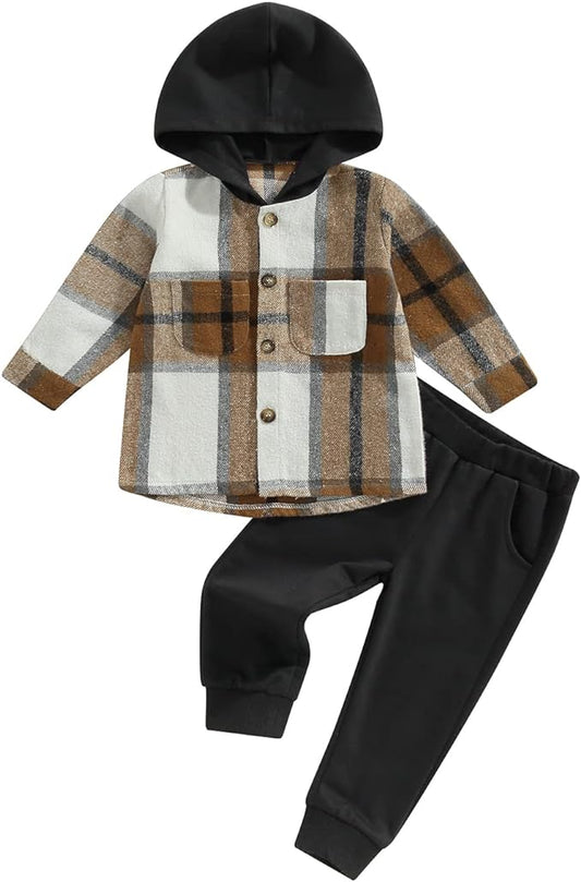 2Pcs Baby Boys Hoodie Tops Pants Set Dinosaur Deer Print Sweatsuit Fall Winter Outfits