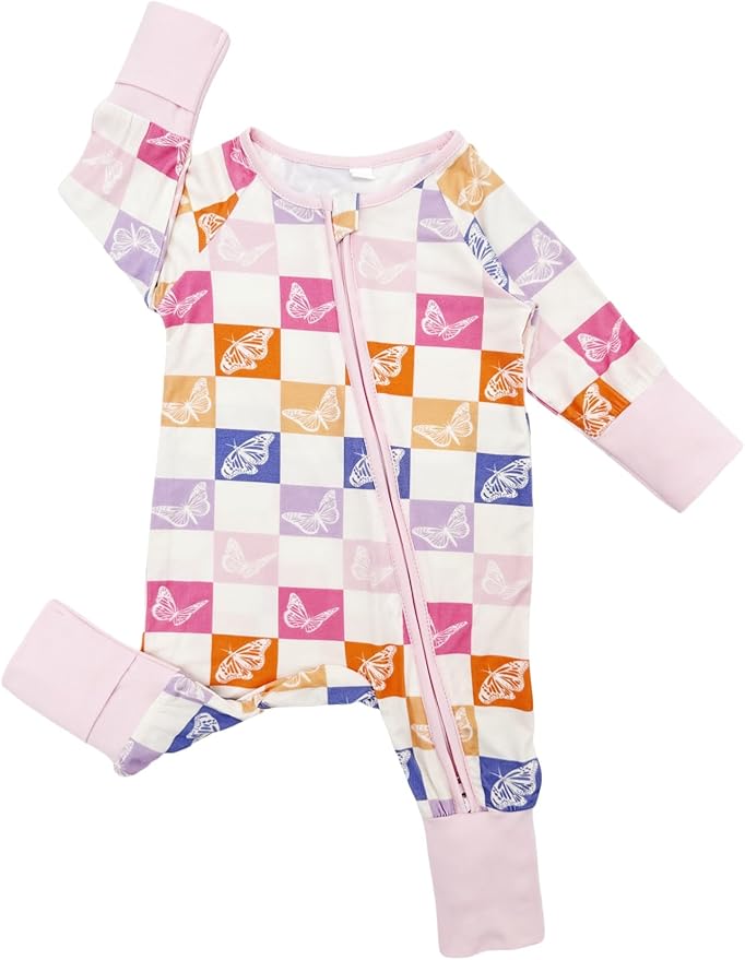 Bow Dream Bamboo Rayon Baby Boy Romper Footed Long Sleeve Footies Newborn Girl Clothes Footless with Zipper and Mitten Cuffs