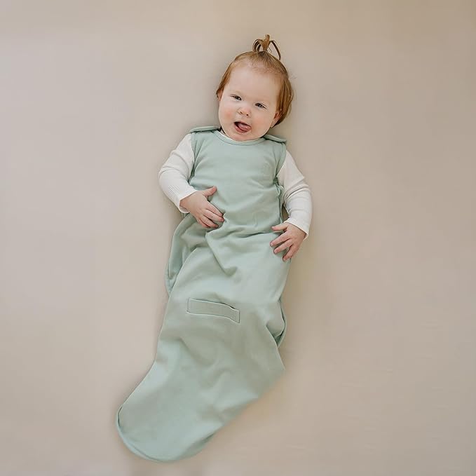 Woolino 4 Season Sleep Sack - Ultimate Merino Wool Sleeping Bag - Two-Way Zipper Adjustable Universal Size Sleep Sack for Baby (2-24 Months) - Aloe