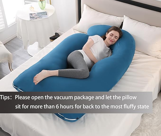 Pregnancy Pillow J-Shaped Full Body Pillow,59 inch with Jersey Cover Easy to Remove and Wash, Support Pregnant Women's Backs Legs and HIPS, Improve Sleep,Pregnancy Pillow for Women ，Dark Blue