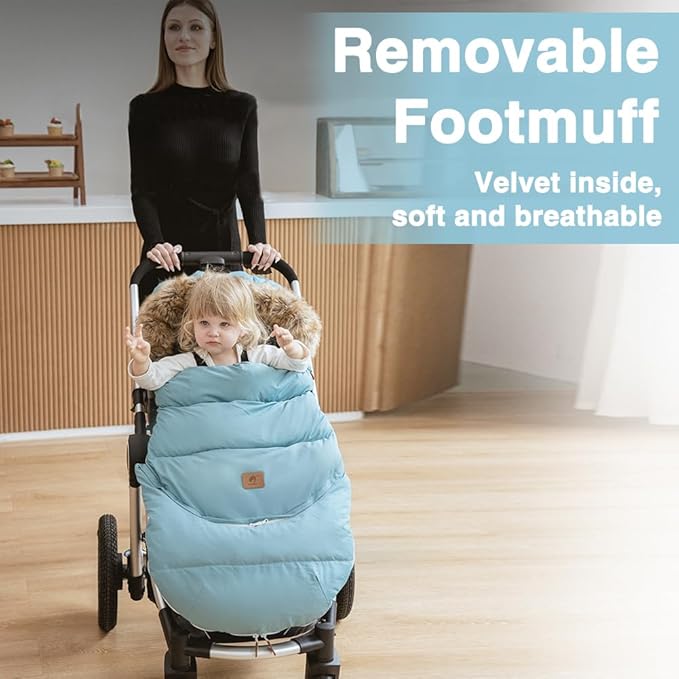 Fairy Baby Winter Cold Universal Stroller Bunting Bag for Baby Toddler-Waterproof Windproof Car Seat Cover Stroller Footmuff - Dog Outdoor Sleeping Bag with Oversized Fur Collar (Blue)