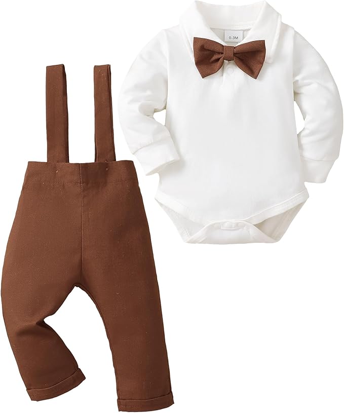 Newborn Baby Boy Clothes Gentleman Wedding Suit Infant Outfits Formal Dress Shirt+Bowtie+Suspender Pants