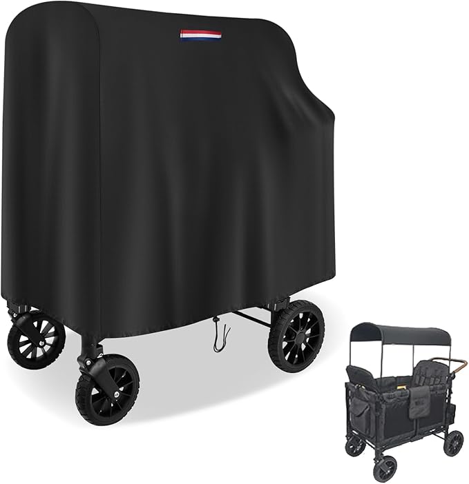 POMER Stroller Wagon Cover for WONDERFOLD Wagon W4 Original,Outdoor Waterproof 420D Wagon Cart Cover with Handle Adjustable Drawstring-44“Lx30 Wx43 H