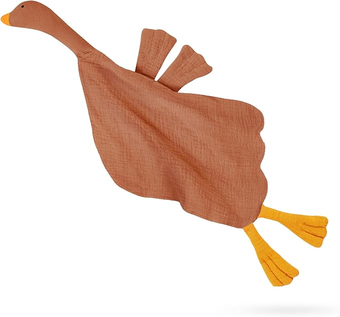 Baby Toys Lovey Blanket Soft Goose Toys for Newborn Essentials 0-6 Months, Sensory Stuffed Animal Security Blanket for Boys and Girls (Goose-Brick)