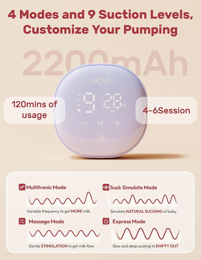 NCVI Wearable Breast Pump Hands Free with 21/24mm Flange, Portable Breastfeeding Pump with Motor Buckle for Travel & Work Equipped with Third-Generation Anti-Spill Collection Cups (On-The-Go Size)