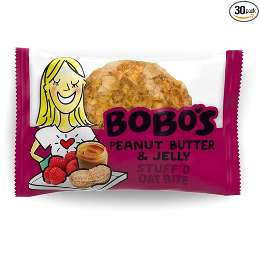 Bobo's Oat Stuff'd Bites, Peanut Butter & Jelly, 1.3 oz Bites (30 Pack Box), Gluten Free Whole Grain Snack, Vegan On-The-Go