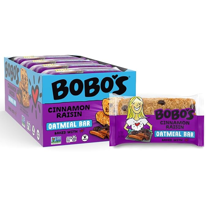 Bobo's Oatmeal Bars, Cinnamon Raisin, Gluten Free Vegan Whole Grain Oat Bars, Pack of 12
