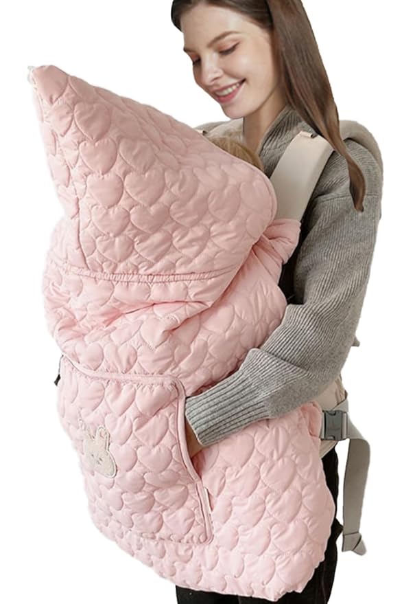 Winter Baby Carrier Cover Stroller Cover -Warm Thicker Hooded Stretchy Cloak Hooded Reversible, Cloak Kangaroo Hoodie for Mom Baby, Suit for All Seasons-Light Pink