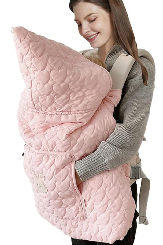 Winter Baby Carrier Cover Stroller Cover -Warm Thicker Hooded Stretchy Cloak Hooded Reversible, Cloak Kangaroo Hoodie for Mom Baby, Suit for All Seasons-Light Pink