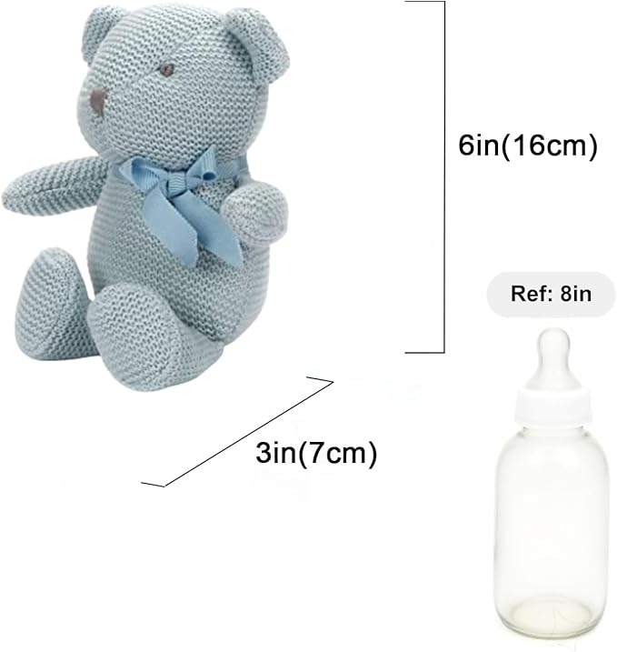 100% Organic Cotton Baby Toys Blue Teddy Bear 6.5" Stuffed Animals for Newborn
