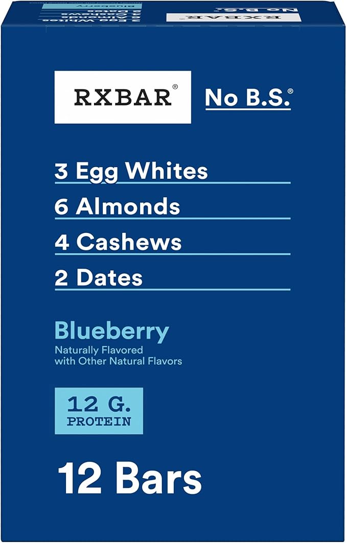 RXBAR Protein Bars, Protein Snack, Snack Bars, Blueberry, 22Oz Box (12 Bars)