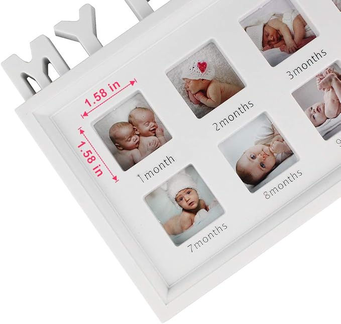 ESTAMICO My First Year Frame Baby Picture Keepsake Frame for Photo Memories, White